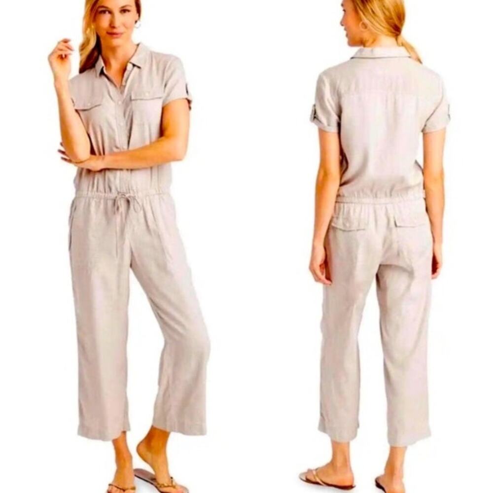 Vineyard Vines Utility Jumpsuit in Tan with Drawstring & Pockets
